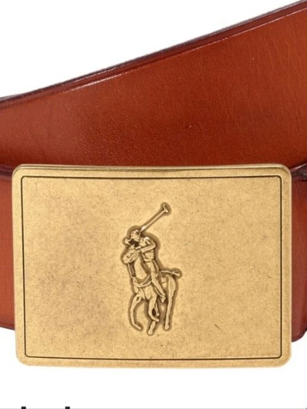 Polo Ralph Lauren Leather Polo Pony Brass Belt Buckle.
